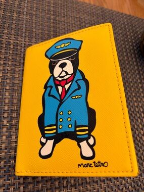 Marc Tetro Yellow NWT Passport Cover with Dressed Dog Graphiic
